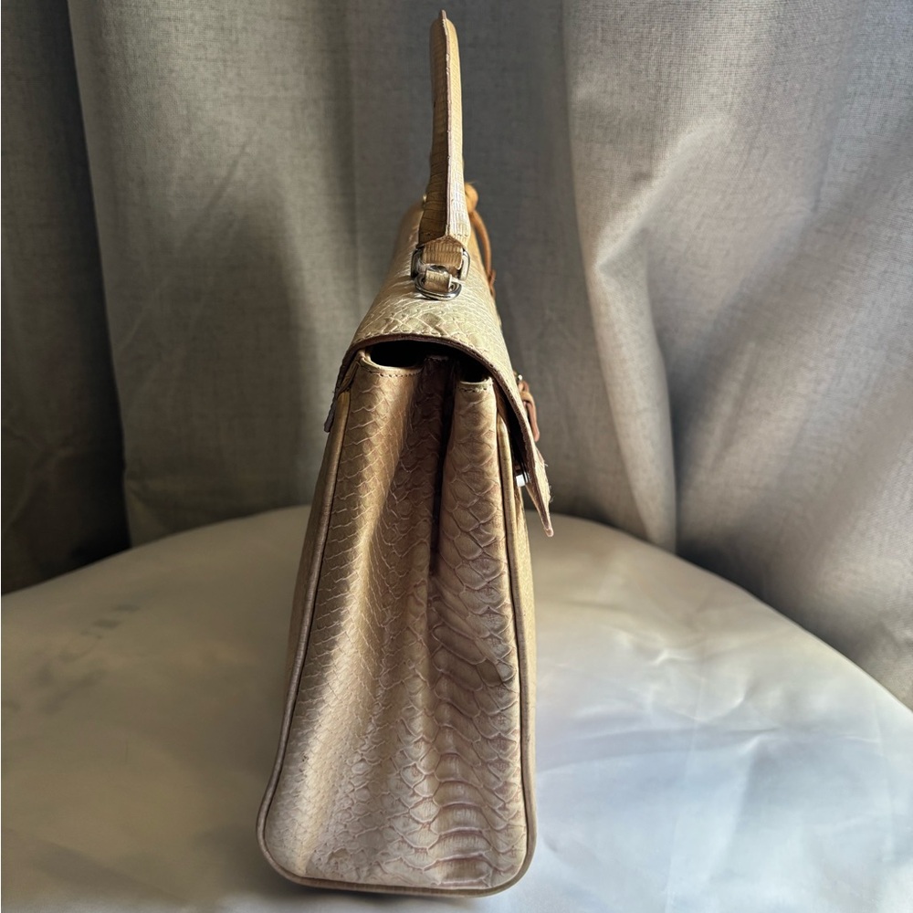 Brahmin Beige Python-Embossed Top-Handle Satchel - Picture 3 of 14